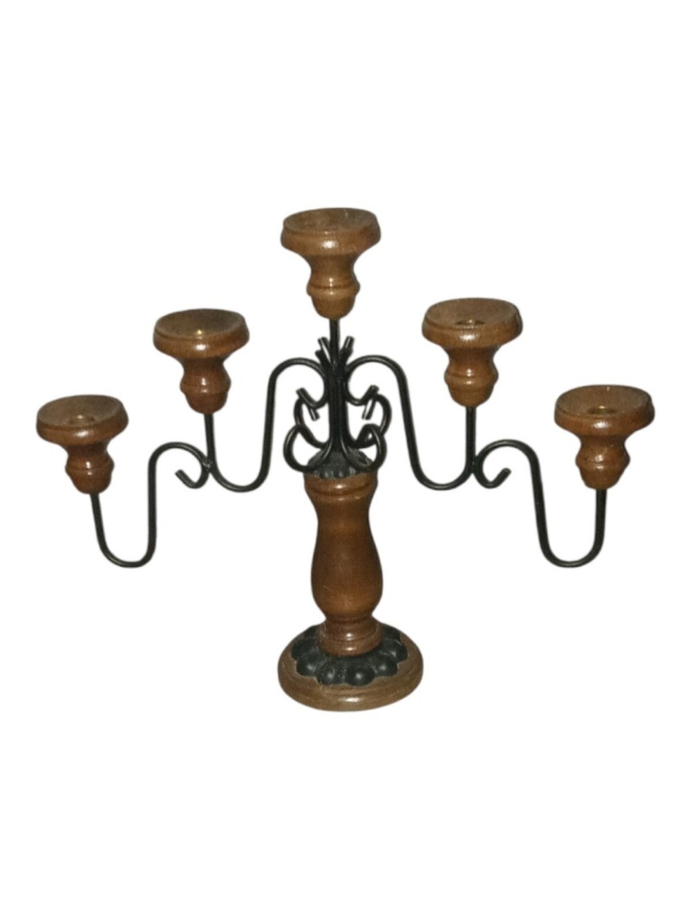 1960s Wood & Wrought Iron 5-Candle Candelabra